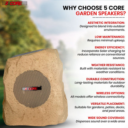 5Core Outdoor Wireless Speakers Bluetooth Rock Waterproof Linkable TWS Garden Speaker BROWN 1 PC